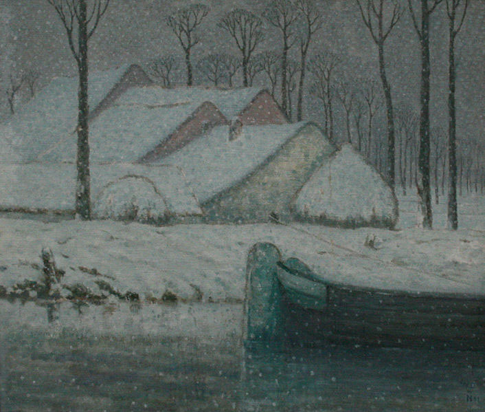 Snowy landscape with barge